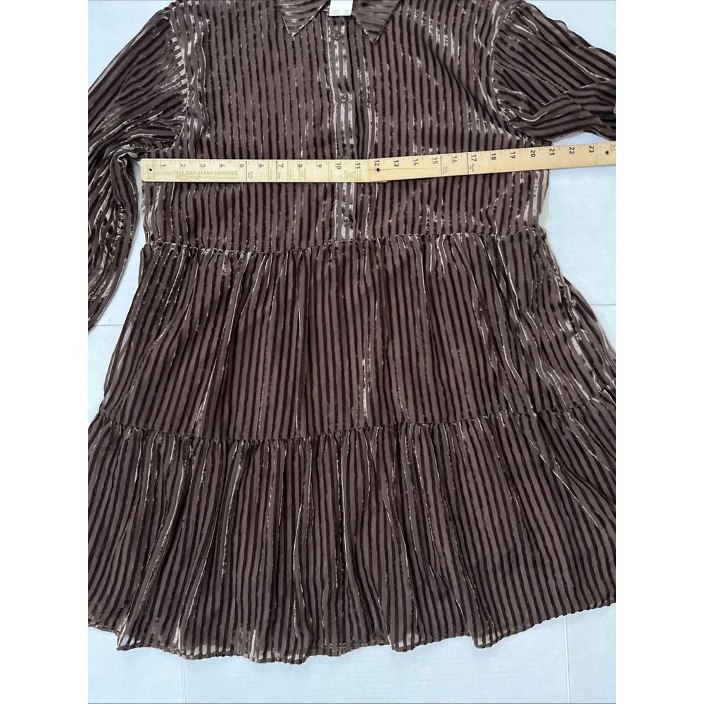 Anthropologie Maeve The Bettina Tiered Shirt Dress Mini Corduroy Edition Brown L - Picture 6 of 13
